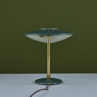 Dazor Green Enamel Desk Lamp with Brass Accents