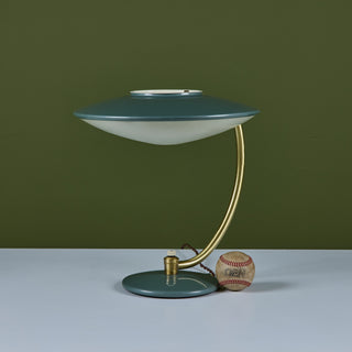 Dazor Green Enamel Desk Lamp with Brass Accents