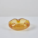 Organic Shaped Amber Crackle Glass Ashtray