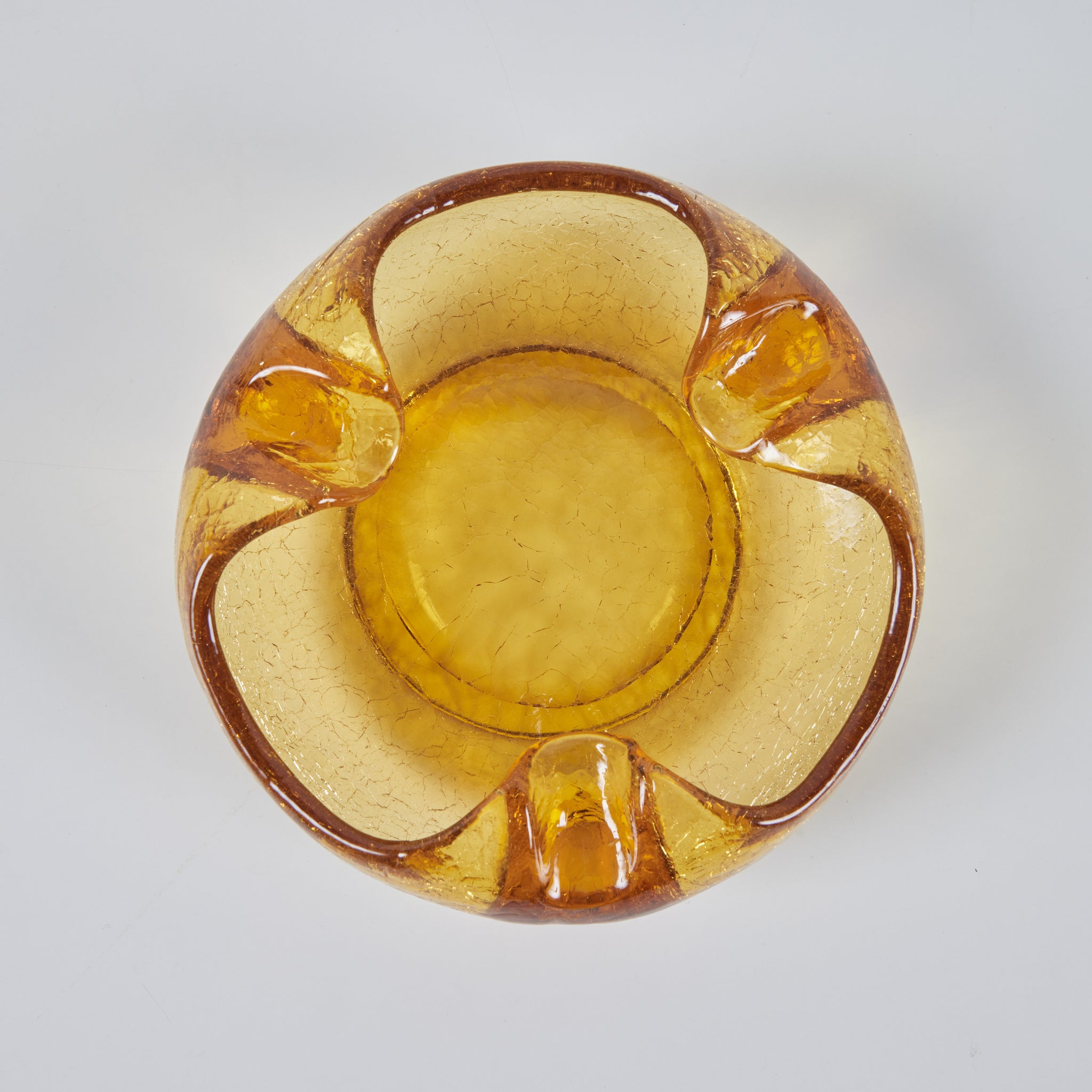 Organic Shaped Amber Crackle Glass Ashtray