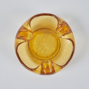 Organic Shaped Amber Crackle Glass Ashtray