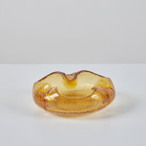 Organic Shaped Amber Crackle Glass Ashtray