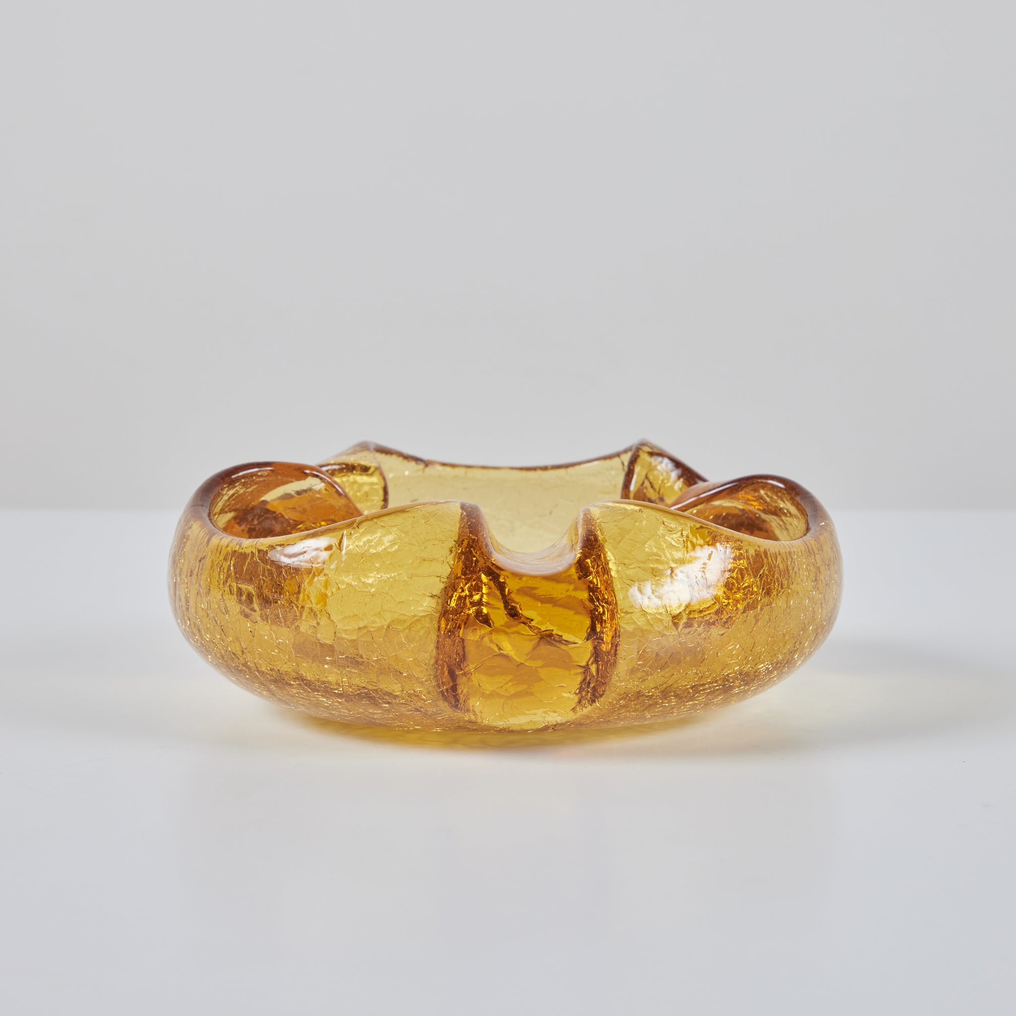 Organic Shaped Amber Crackle Glass Ashtray