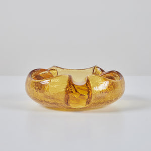 Organic Shaped Amber Crackle Glass Ashtray