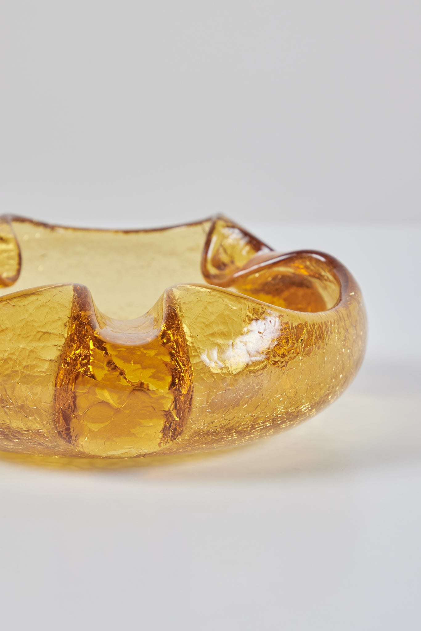 Organic Shaped Amber Crackle Glass Ashtray
