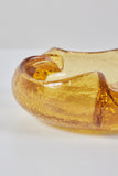 Organic Shaped Amber Crackle Glass Ashtray