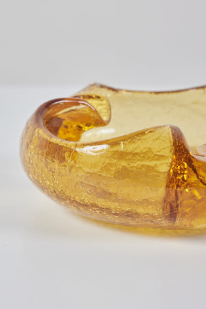Organic Shaped Amber Crackle Glass Ashtray