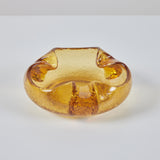 Organic Shaped Amber Crackle Glass Ashtray