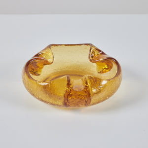 Organic Shaped Amber Crackle Glass Ashtray