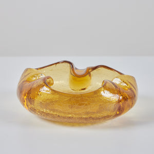 Organic Shaped Amber Crackle Glass Ashtray