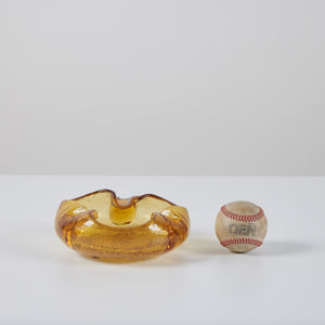 Organic Shaped Amber Crackle Glass Ashtray