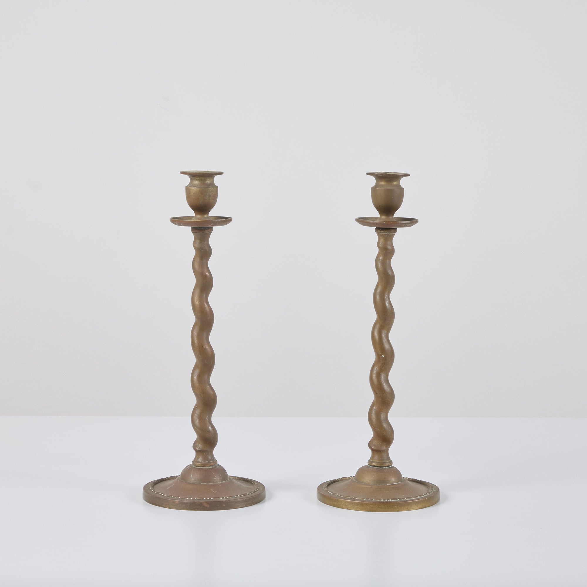 Pair of Brass Twisted Candlesticks