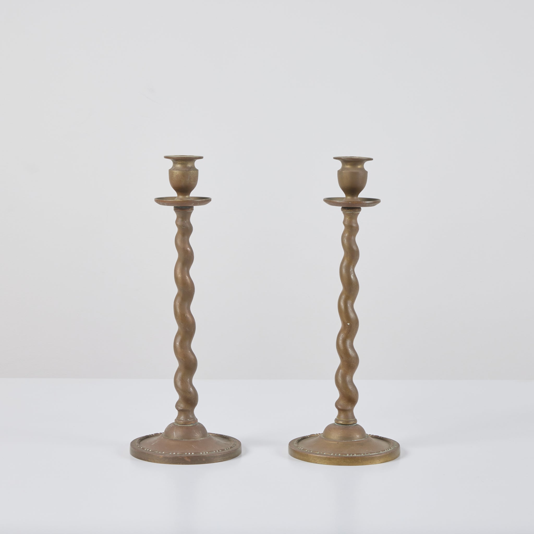 Pair of Brass Twisted Candlesticks