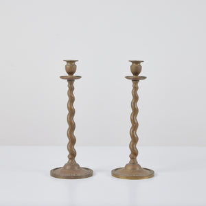 Pair of Brass Twisted Candlesticks