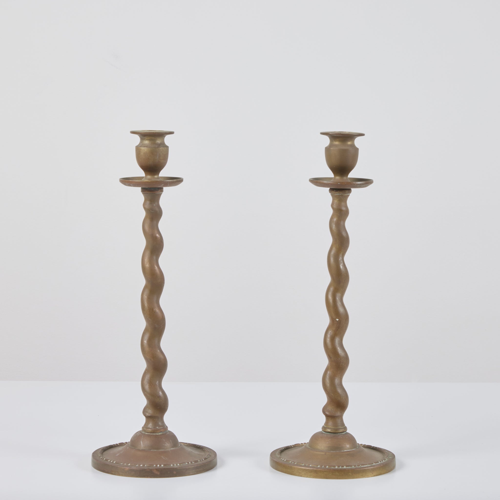 Pair of Brass Twisted Candlesticks