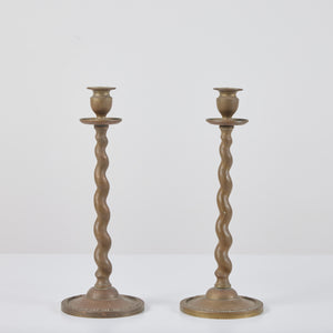 Pair of Brass Twisted Candlesticks