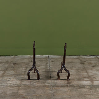 Pair of Wrought Iron Dragon Andirons