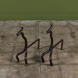 Pair of Wrought Iron Dragon Andirons