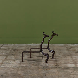 Pair of Wrought Iron Dragon Andirons