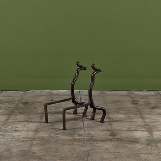 Pair of Wrought Iron Dragon Andirons