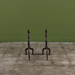 Pair of Wrought Iron Dragon Andirons