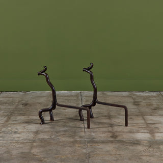 Pair of Wrought Iron Dragon Andirons
