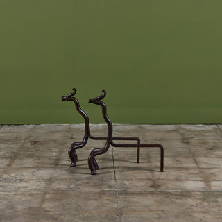 Pair of Wrought Iron Dragon Andirons