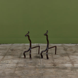 Pair of Wrought Iron Dragon Andirons