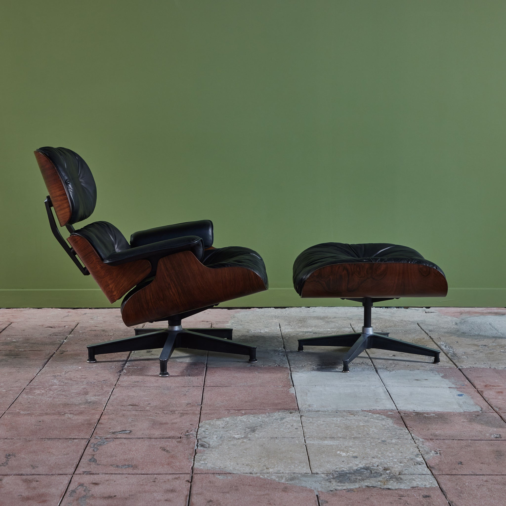 Eames for Herman Miller Rare 1956 First Year Production Lounge Chair with Spinning Ottoman