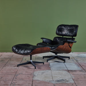 Eames for Herman Miller Rare 1956 First Year Production Lounge Chair with Spinning Ottoman