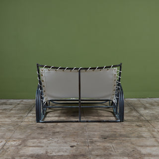 ON HOLD ** Early Walter Lamb Bronze & Canvas Double Wide Patio Chaise Lounge