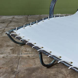 ON HOLD ** Early Walter Lamb Bronze & Canvas Double Wide Patio Chaise Lounge