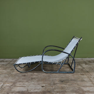 ON HOLD ** Early Walter Lamb Bronze & Canvas Double Wide Patio Chaise Lounge