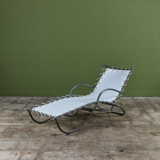 Early Walter Lamb Bronze & Canvas Patio Chaise Lounge