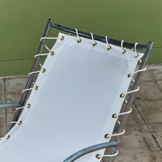 Early Walter Lamb Bronze & Canvas Patio Chaise Lounge