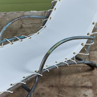 Early Walter Lamb Bronze & Canvas Patio Chaise Lounge