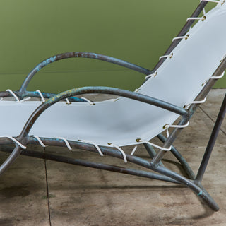 Early Walter Lamb Bronze & Canvas Patio Chaise Lounge