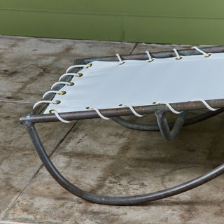 Early Walter Lamb Bronze & Canvas Patio Chaise Lounge