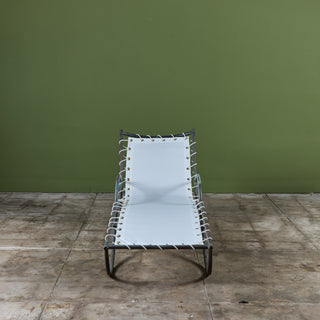 Early Walter Lamb Bronze & Canvas Patio Chaise Lounge