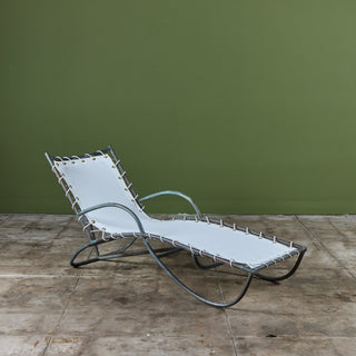 Early Walter Lamb Bronze & Canvas Patio Chaise Lounge