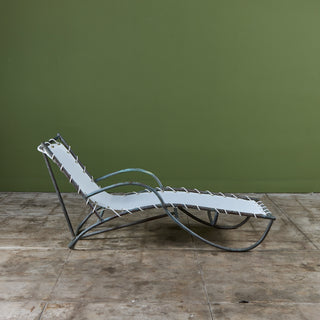 Early Walter Lamb Bronze & Canvas Patio Chaise Lounge