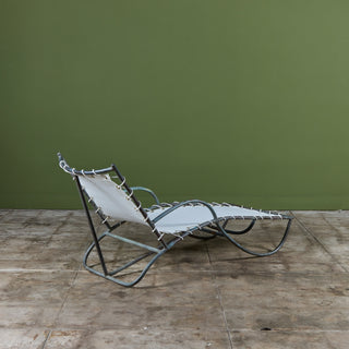 Early Walter Lamb Bronze & Canvas Patio Chaise Lounge