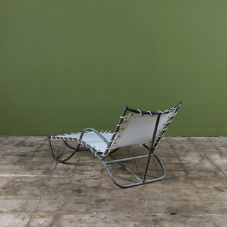 Early Walter Lamb Bronze & Canvas Patio Chaise Lounge