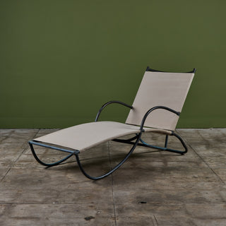Early Walter Lamb Bronze & Canvas Patio Chaise Lounge