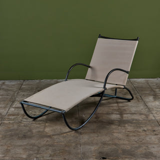 Early Walter Lamb Bronze & Canvas Patio Chaise Lounge
