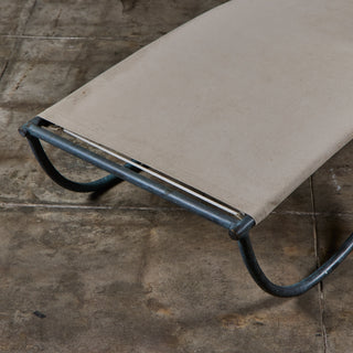 Early Walter Lamb Bronze & Canvas Patio Chaise Lounge