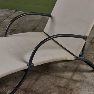 Early Walter Lamb Bronze & Canvas Patio Chaise Lounge