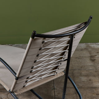 Early Walter Lamb Bronze & Canvas Patio Chaise Lounge