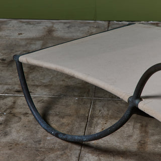 Early Walter Lamb Bronze & Canvas Patio Chaise Lounge