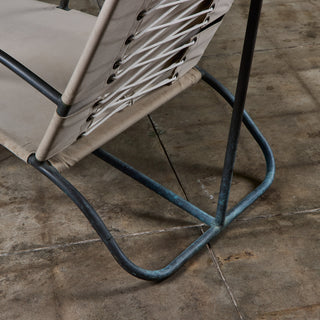 Early Walter Lamb Bronze & Canvas Patio Chaise Lounge